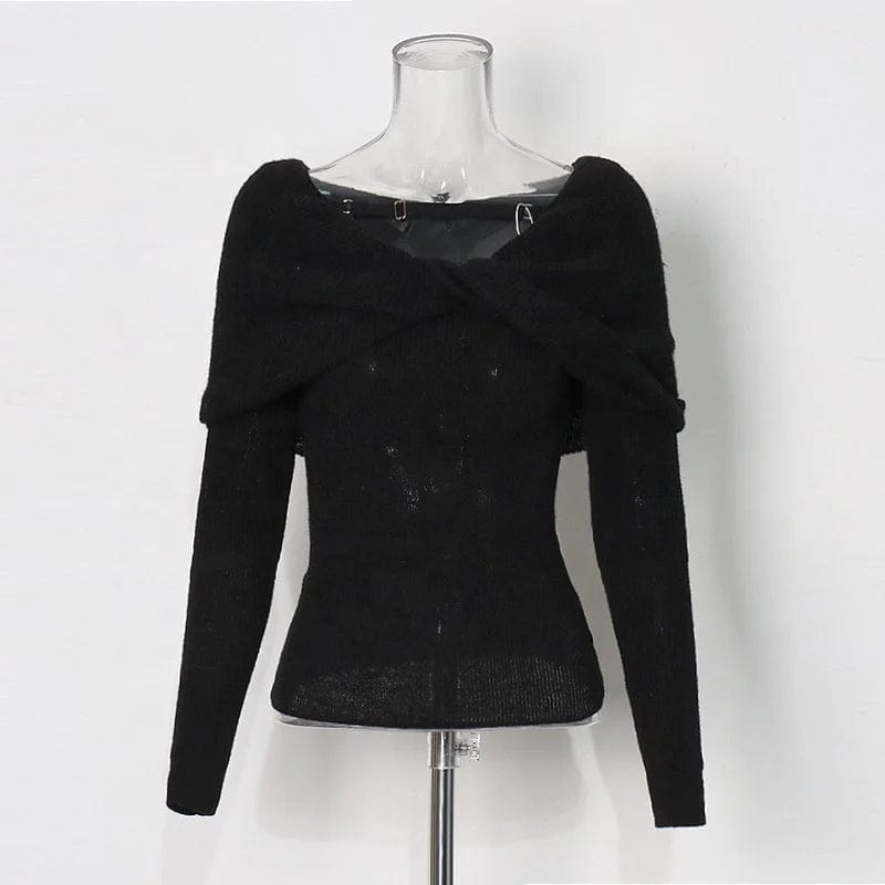 OUDINA 2024 New Elegant Knitted Top Twist Slimming Solid Color Long-sleeved One Shoulder Tops For Women