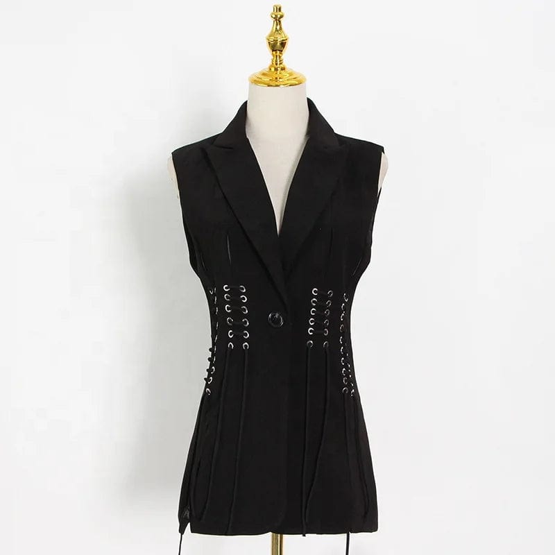 OUDINA 2024 New Fashion Temperament Heavy Industry Strap Design Suit Women's Niche Style Vest Jacket