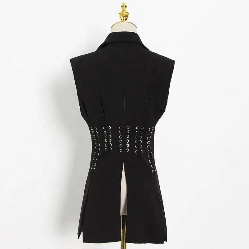 OUDINA 2024 New Fashion Temperament Heavy Industry Strap Design Suit Women's Niche Style Vest Jacket