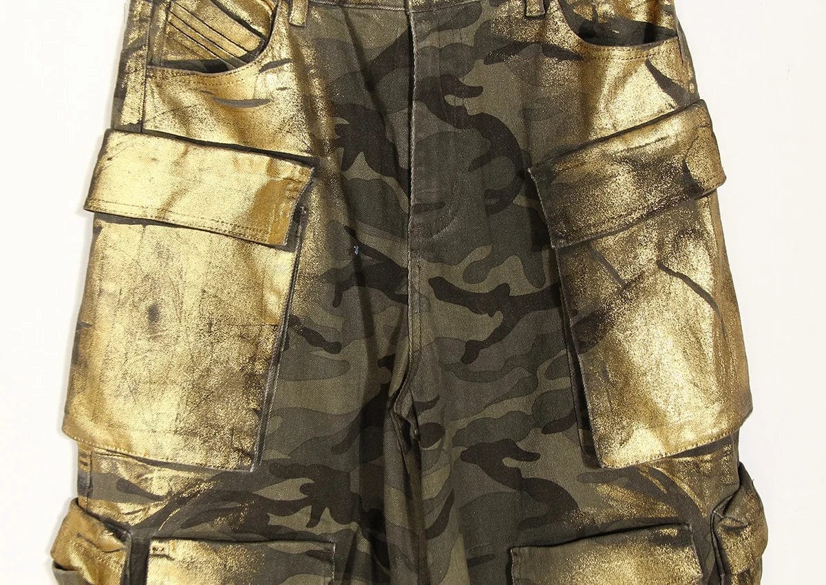 OUDINA 2024 New Trendy Hot Stamping Loose Straight Pants Vintage Multi-pocket Camouflage Boyfriend Women Cargo Jeans