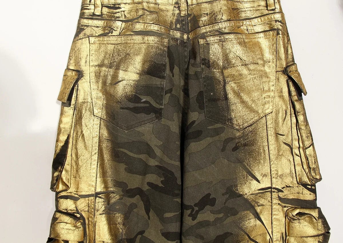 OUDINA 2024 New Trendy Hot Stamping Loose Straight Pants Vintage Multi-pocket Camouflage Boyfriend Women Cargo Jeans