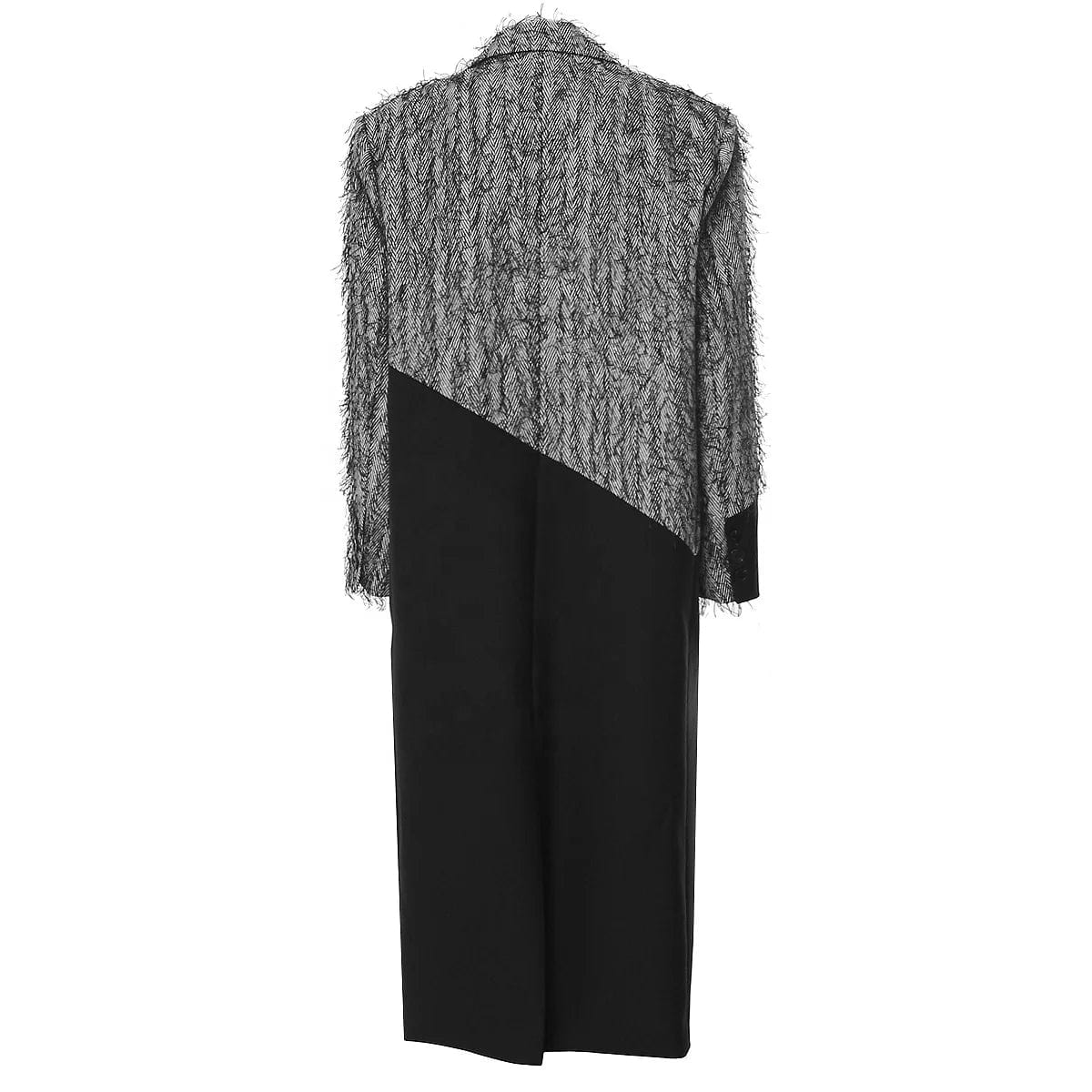 OUDINA 2024 New Wholesale Patchwork Contrasting Colors Tassel Wool Windbreaker Jacket Ladies Women Long Coat