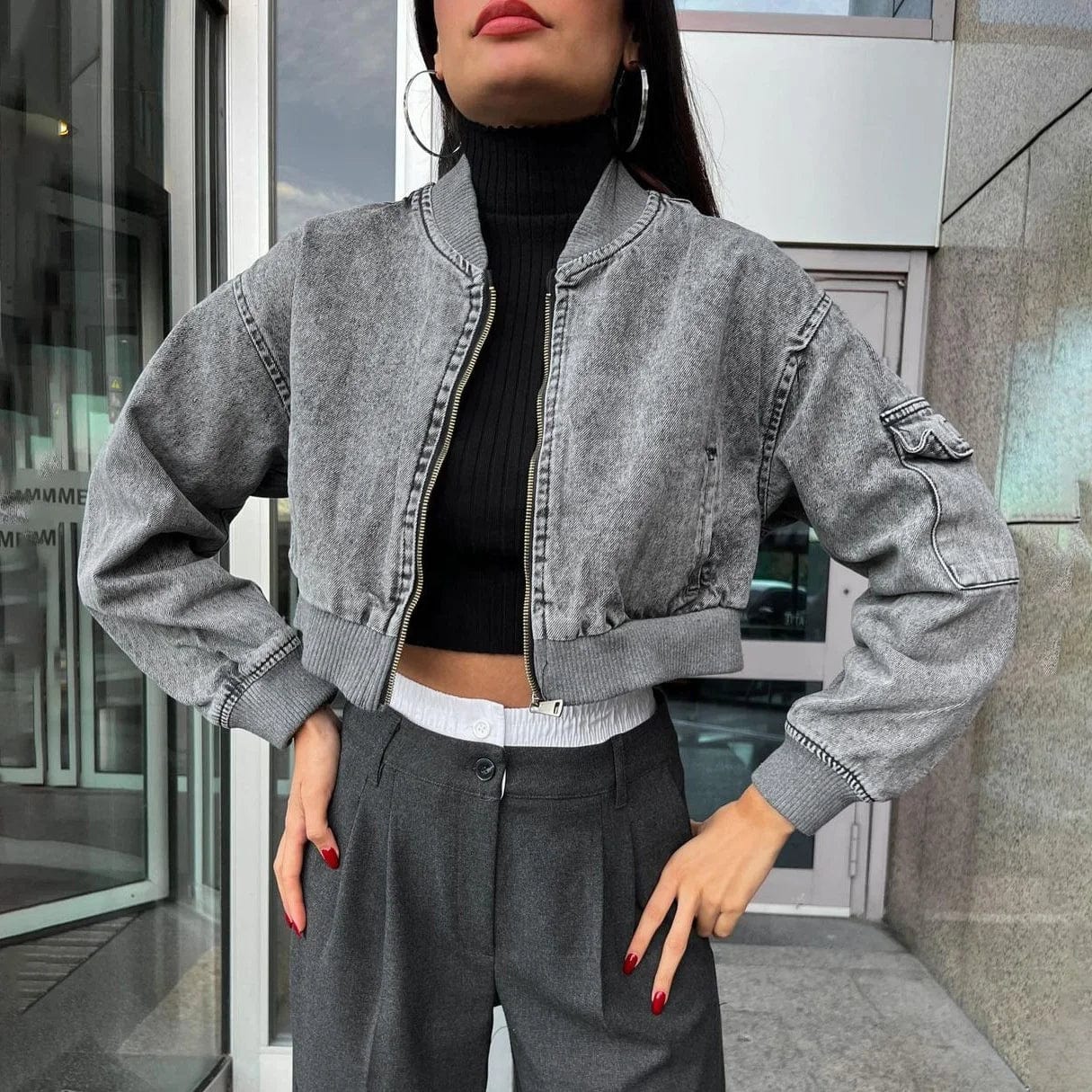 OUDINA 2024 Street Style Spliced Women's Denim Jackets & Coats Short Retro Ladies Autumn Fashion Baseball Jacket