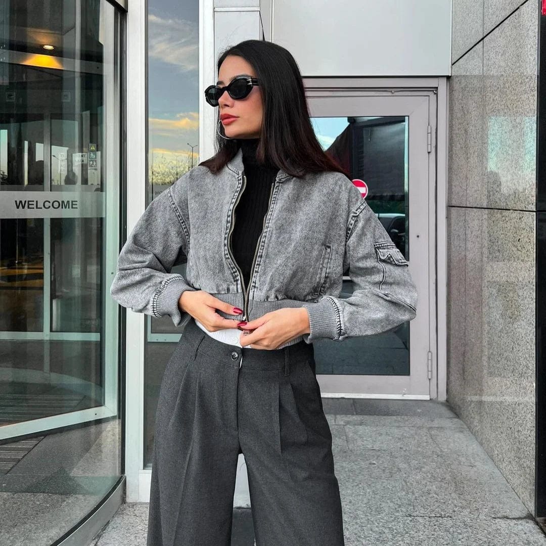 OUDINA 2024 Street Style Spliced Women's Denim Jackets & Coats Short Retro Ladies Autumn Fashion Baseball Jacket