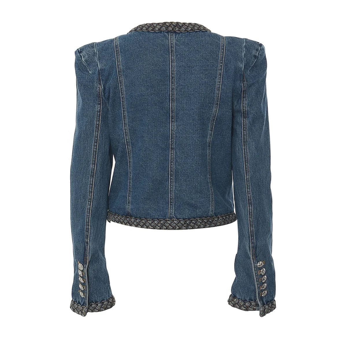 OUDINA 2024 Wholesale Cropped Woven Delicate Shoulder Pad Jean Jackets Ladies Women Denim Jacket