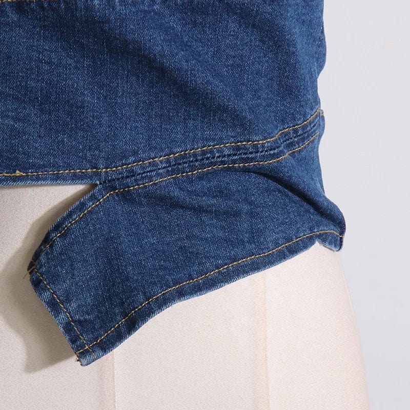 OUDINA 2024 Wholesale Sexy Hot Girl Retro Blue Denim Crop Women Tube Top New Slim Short Ladies Tank Top