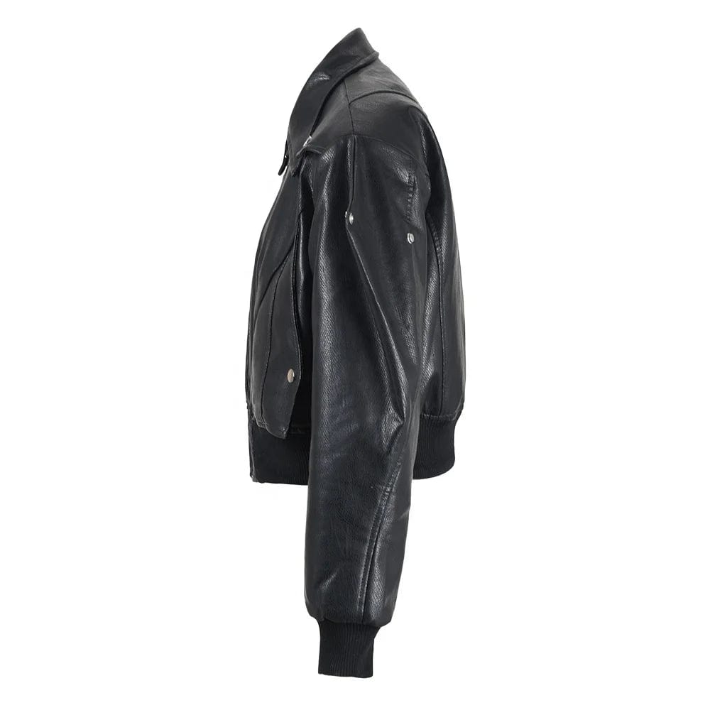 OUDINA European Station 2024 Deconstructed Design PU Leather Jacket Winter New Short Cotton Motorcycle Jacket