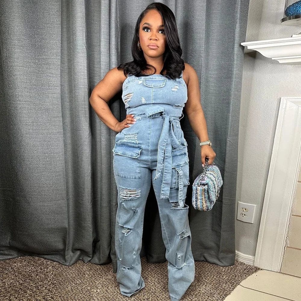 OUDINA Hot Selling Fashion Short Playsuits Solid Color Cargo Jumpsuit Button Elastic Waist Women Jumpsuit