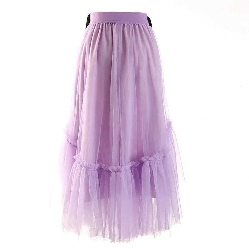 OUDINA New Fashion High Waist Casual Mesh Bow Ladies A-line Skirt Women's Long Skirts