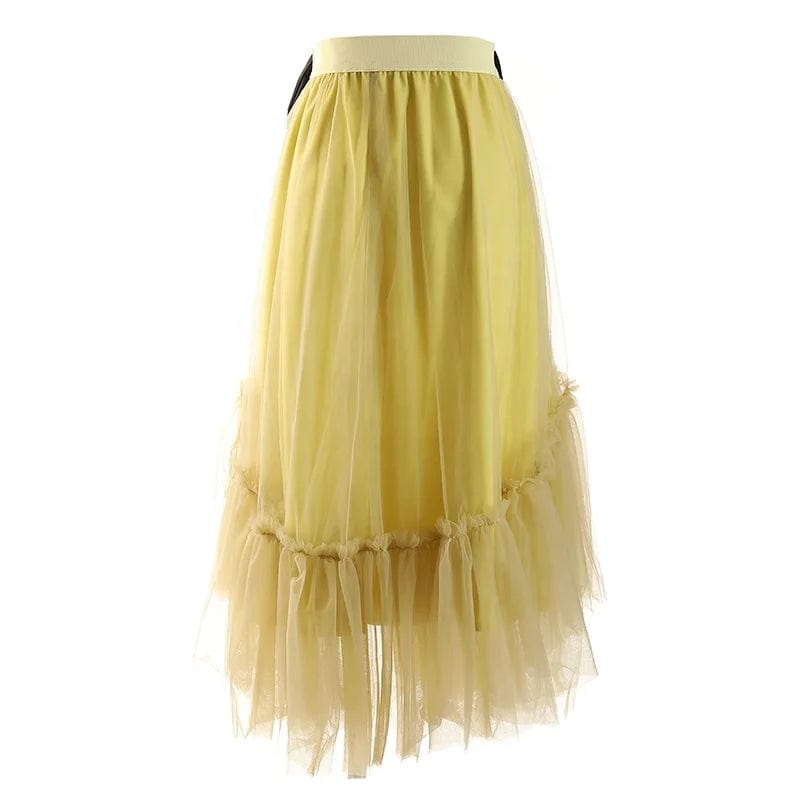 OUDINA New Fashion High Waist Casual Mesh Bow Ladies A-line Skirt Women's Long Skirts