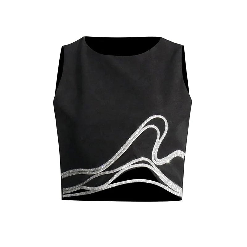 OUDINA New Niche Design Sleeveless Diamond Top 2024 Stitching Irregular Hem Vest Crop Tops For Women