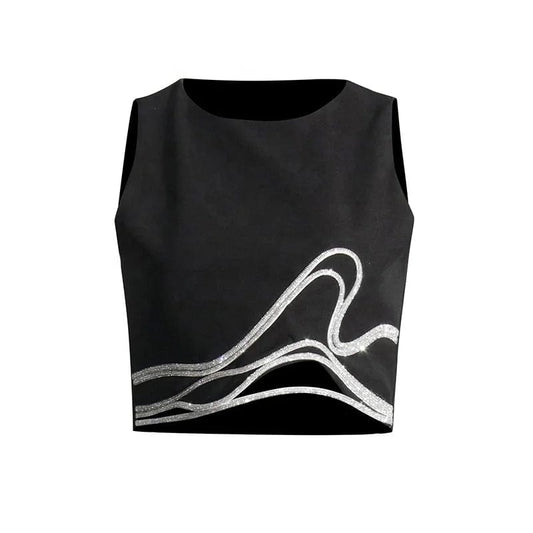 OUDINA New Niche Design Sleeveless Diamond Top 2024 Stitching Irregular Hem Vest Crop Tops For Women