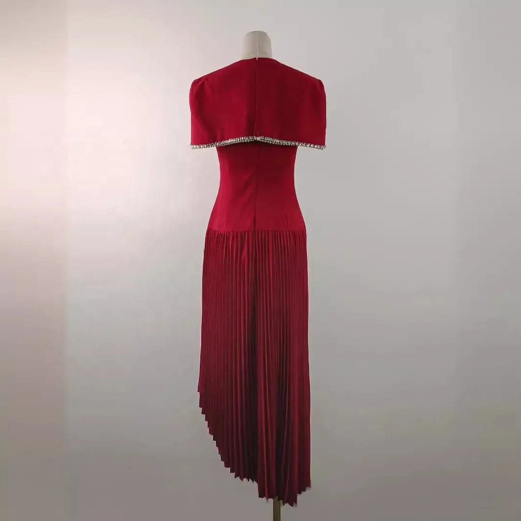 OUDINA Stylish High-grade Beaded Rhinestones Cape Pleated Two Piece Dress Set Women Elegant Summer Dresses Casual Long Dress