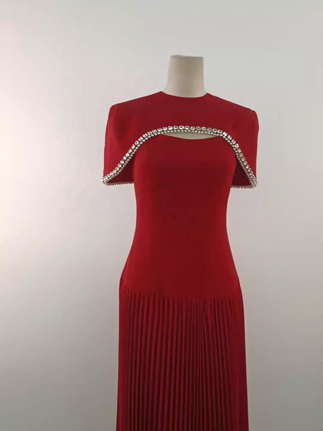 OUDINA Stylish High-grade Beaded Rhinestones Cape Pleated Two Piece Dress Set Women Elegant Summer Dresses Casual Long Dress