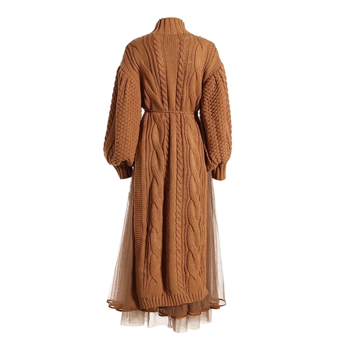 OUDINA Stylish New Arrivals Two Piece Set Lantern Sleeve Mesh Skirt Casual Lady Elegant Knit Sweater Women's Dresses