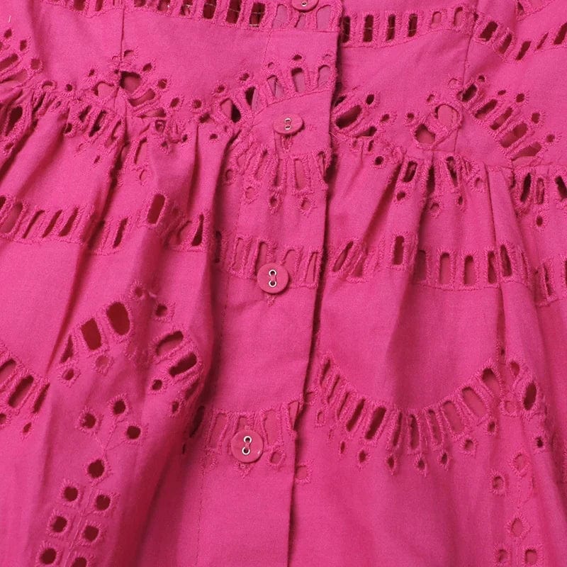 OUDINA  Summer New 2024 Sweet Square Neck Hollow Dress Lace Short Sleeve Dress Mini Dresses Women
