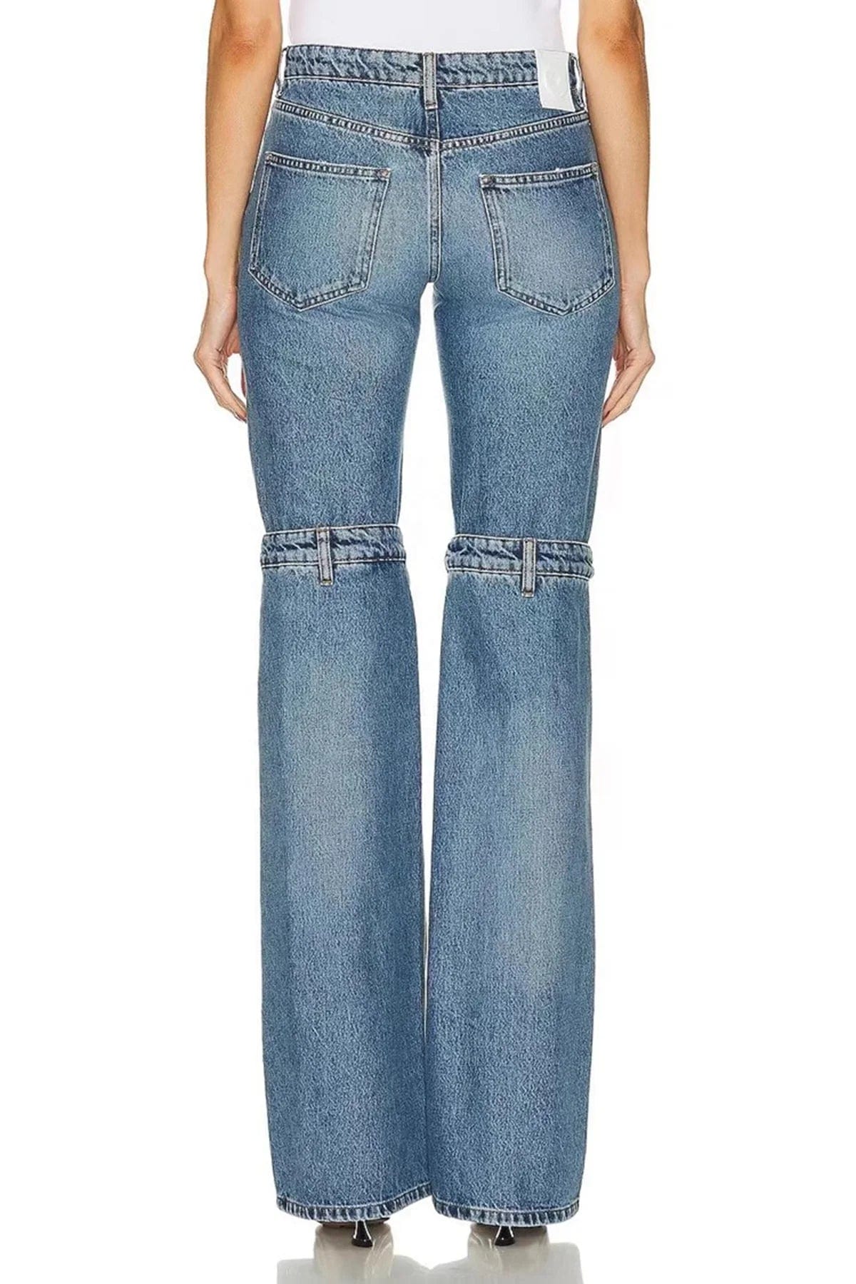 OUDINA Trendy 2024 New Ladies Jeans Trousers Hollow Out Deconstructio Elastic Straight Pants