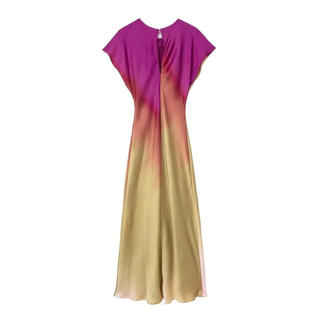 OUDINA Wholesale New Summer Tie Dye Print Waist Short Sleeve Dress Lady Elegant Long Bodycon Casual Dresses