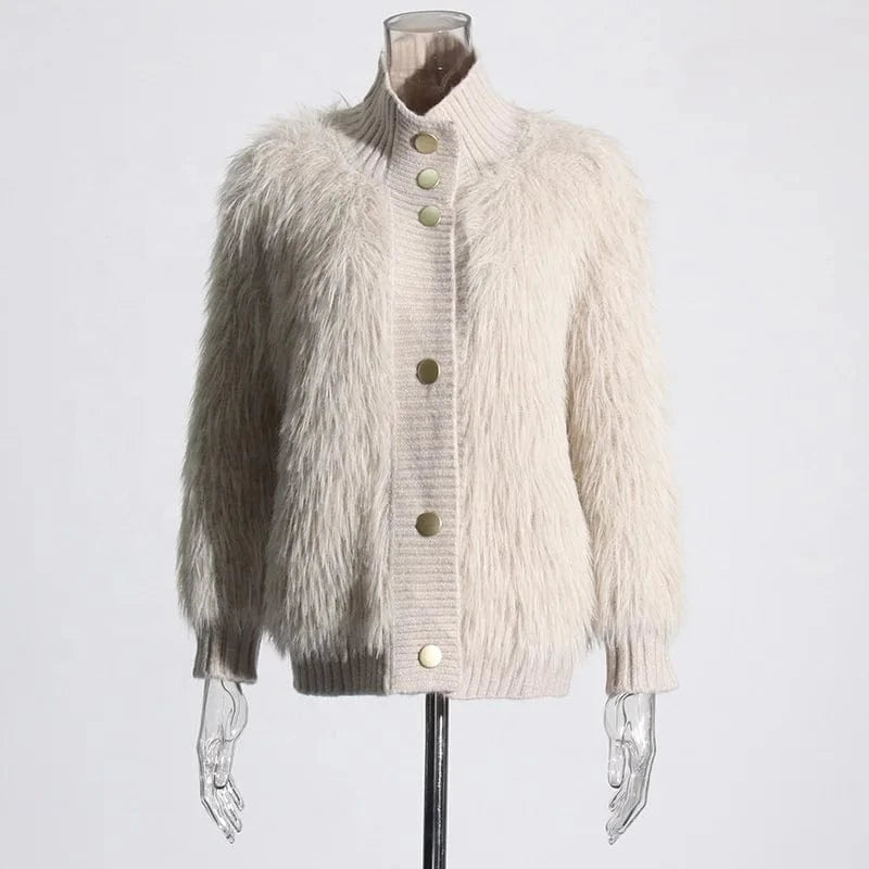 OUDINA Women's Clothing Knitted Solid Color Sweater 2024 Spring New Style Half Turtleneck Mink Fur Ladies Sweaters