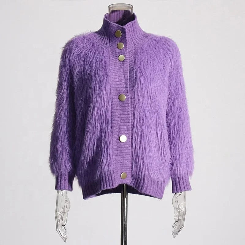OUDINA Women's Clothing Knitted Solid Color Sweater 2024 Spring New Style Half Turtleneck Mink Fur Ladies Sweaters