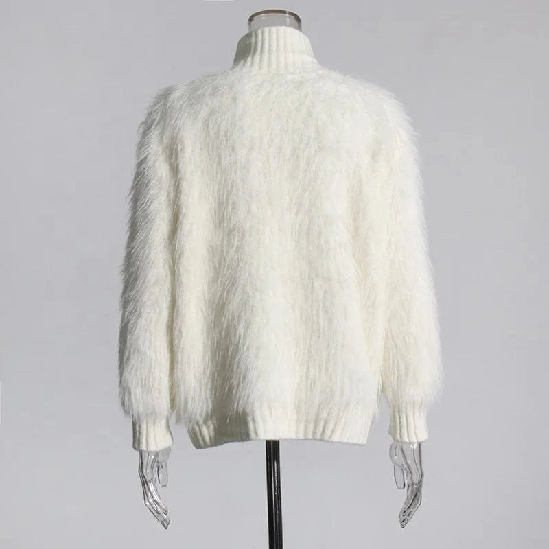 OUDINA Women's Clothing Knitted Solid Color Sweater 2024 Spring New Style Half Turtleneck Mink Fur Ladies Sweaters