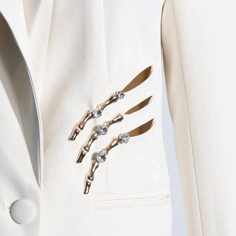 OUDINA Women's Spring Elegant Blazers 2024 New Korean Style Niche Rhinestone Hollow Design Temperament Blazer Woman