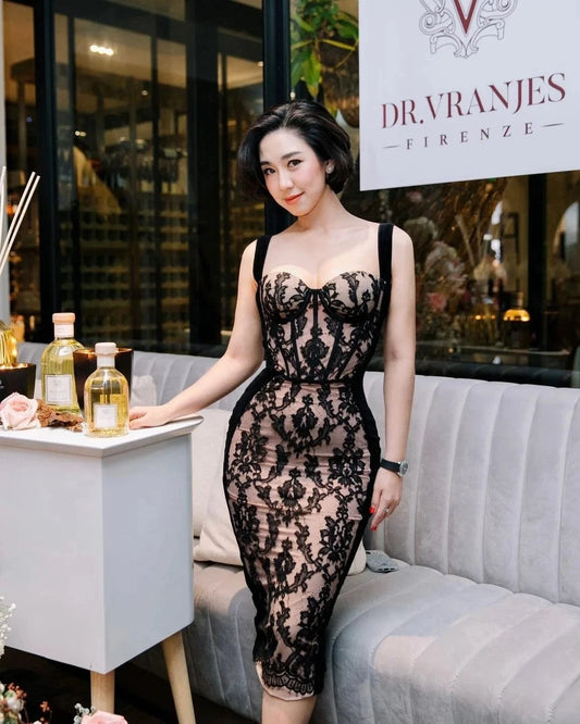 OUDINA Women's Stylish Clothing French Long Nightclub Tight Dresses Women Lady Elegant Formal Long Lace Evening Dress