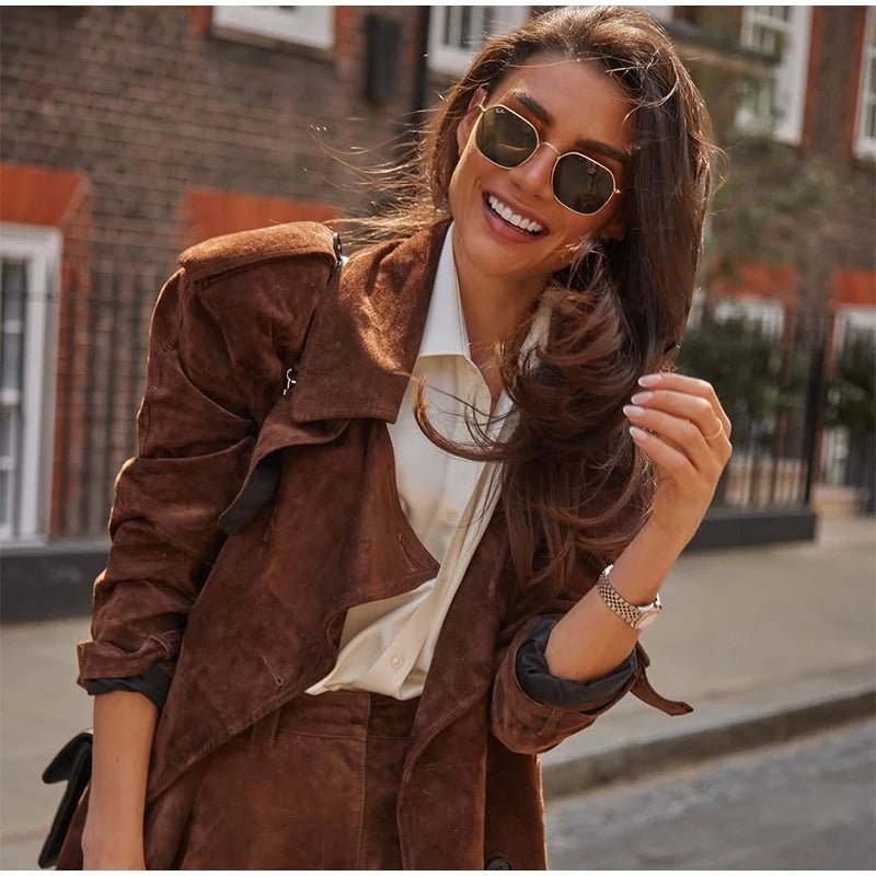 Overcoat – Long Suede, Single Breasted Lapel – Autumn High Street Style - SN Wigs & More