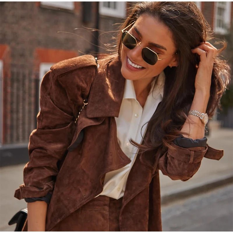 Overcoat – Long Suede, Single Breasted Lapel – Autumn High Street Style - SN Wigs & More