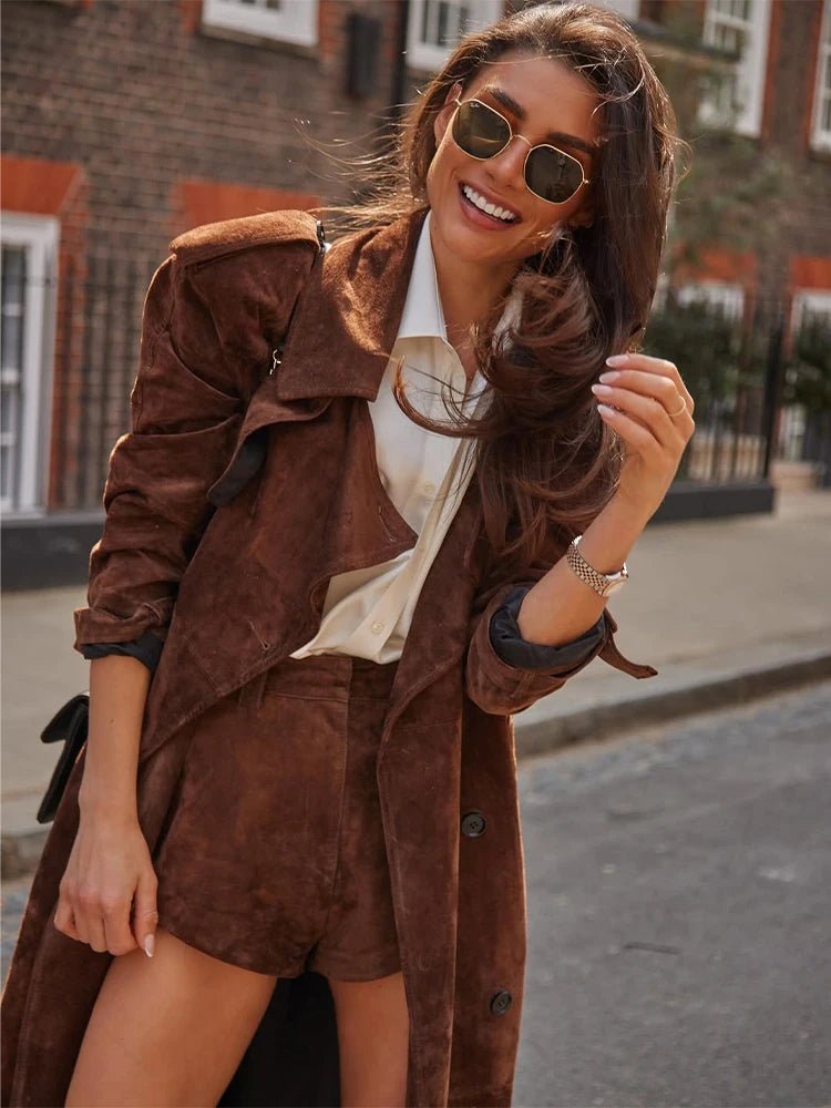 Overcoat – Long Suede, Single Breasted Lapel – Autumn High Street Style - SN Wigs & More