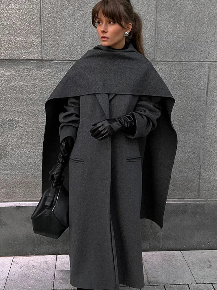 Overcoat Oversized Scarf Collar Elegant Classic Style - SN Wigs & More