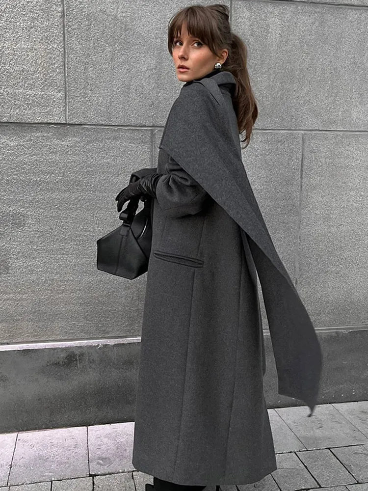 Overcoat Oversized Scarf Collar Elegant Classic Style - SN Wigs & More
