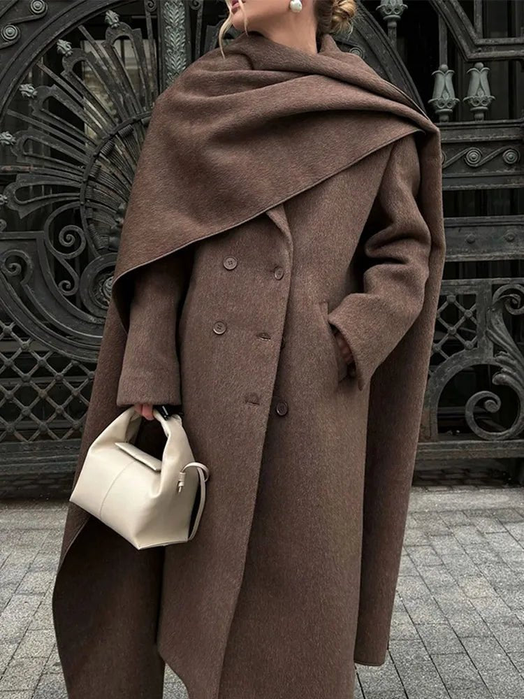 Overcoat Oversized Scarf Collar Elegant Classic Style - SN Wigs & More