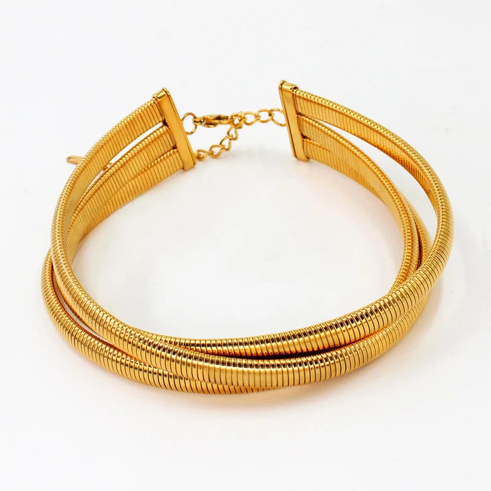 Overlay collar / 30cm+7cm / YS601 Gold Color Necklace FANJIN Fashion Jewelry Choker Stainless Steel Short Necklace Women Gift Chains Beach Party Gifts Waterproof Wholesale