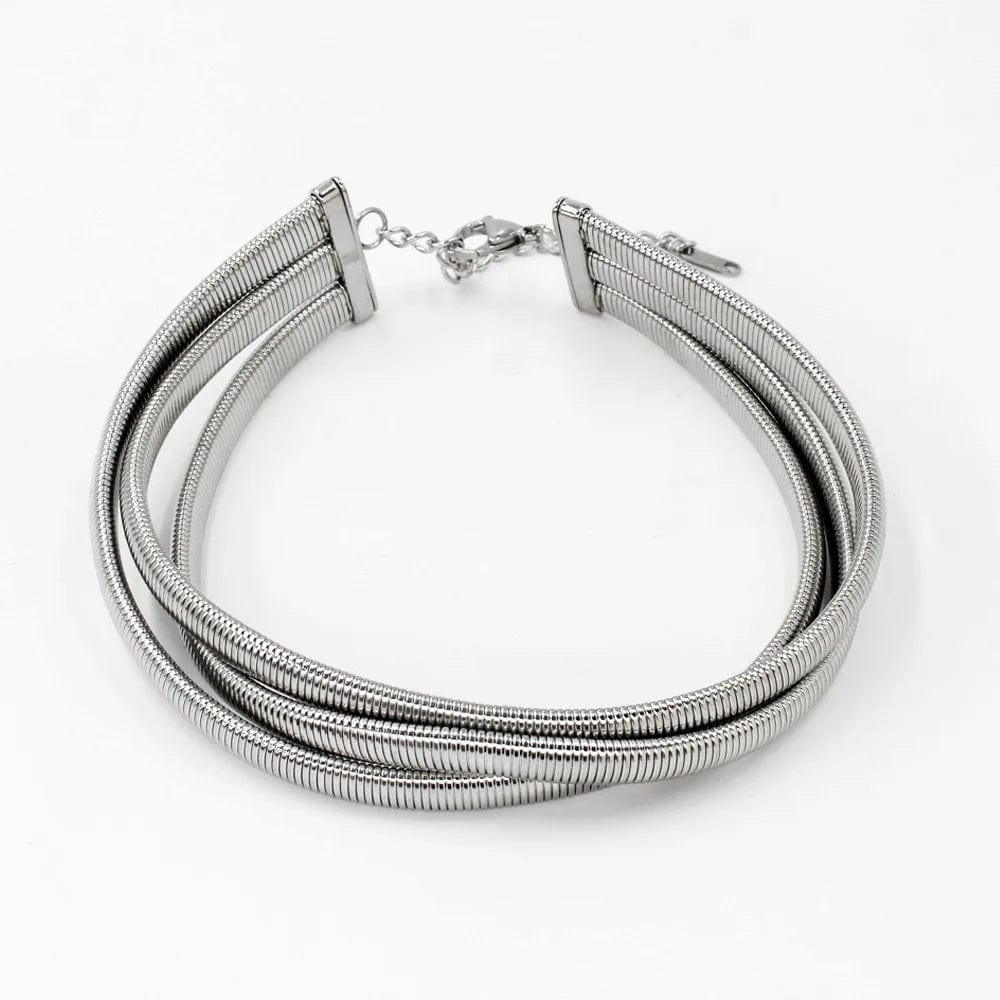 Overlay collar / 30cm+7cm / YS601 Silver Color Necklace FANJIN Fashion Jewelry Choker Stainless Steel Short Necklace Women Gift Chains Beach Party Gifts Waterproof Wholesale