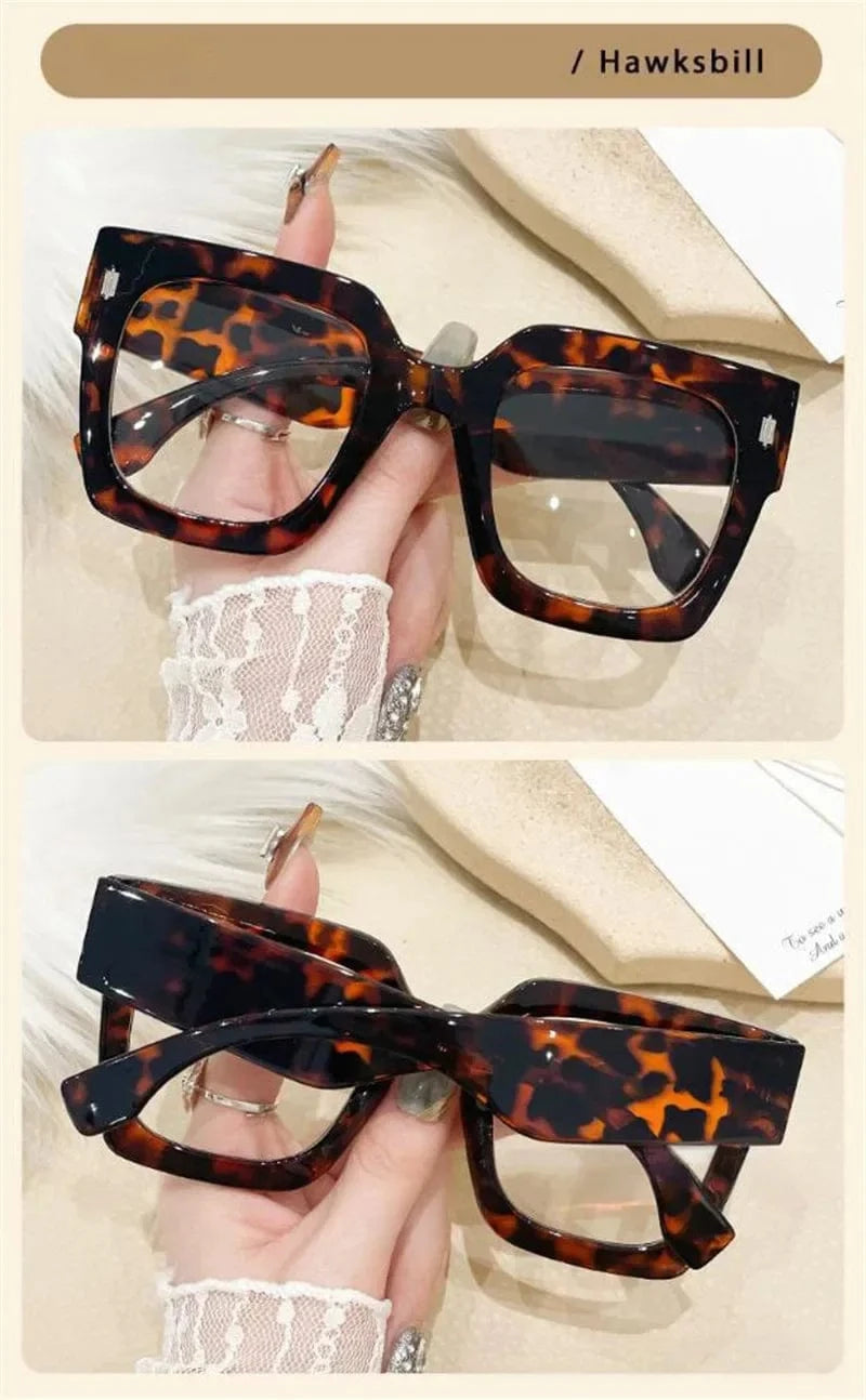 Oversized Transparent Computer Glasses Frame Anti Blue Light Blocking Glasses Large Frame Black Leopard Glasses Clear Lenses