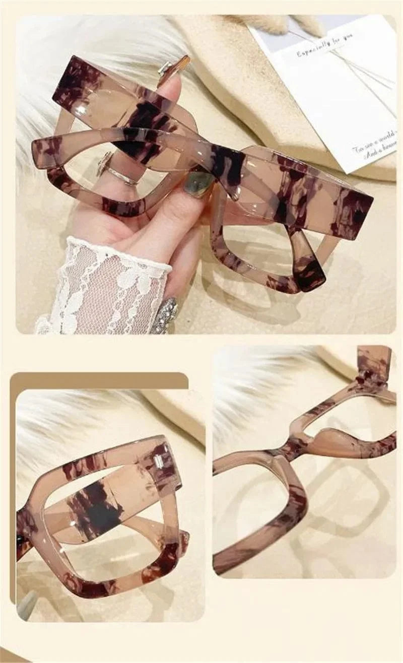 Oversized Transparent Computer Glasses Frame Anti Blue Light Blocking Glasses Large Frame Black Leopard Glasses Clear Lenses