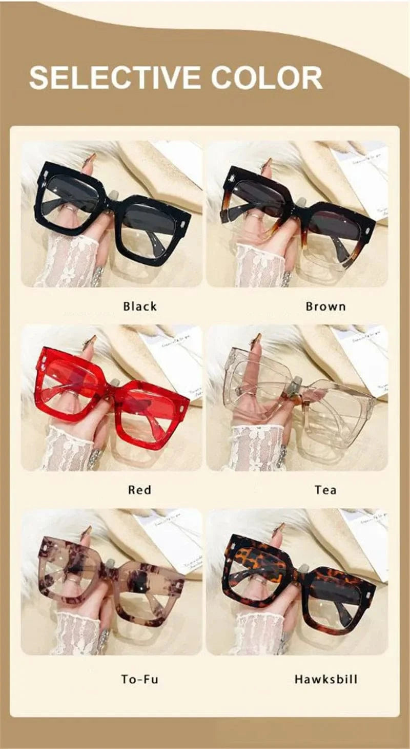 Oversized Transparent Computer Glasses Frame Anti Blue Light Blocking Glasses Large Frame Black Leopard Glasses Clear Lenses