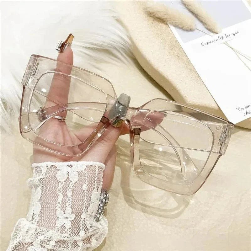 Oversized Transparent Computer Glasses Frame Anti Blue Light Blocking Glasses Large Frame Black Leopard Glasses Clear Lenses