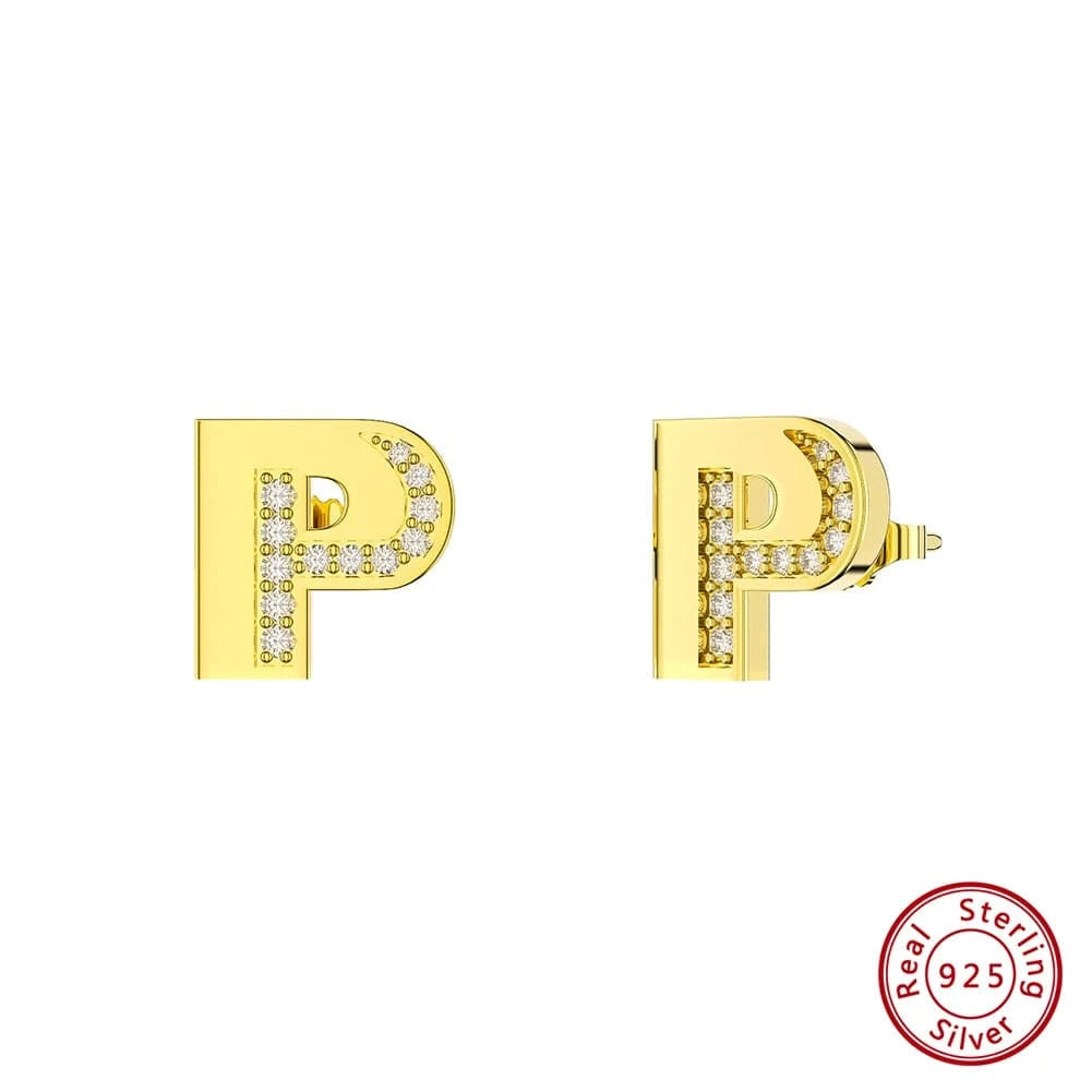 P RINNTIN ZKE01 Fine Jewelry Earrings 2023 Zircon Letter Stud Earrings Silver 925 Sterling Women Wholesale Bulk Earring Alphabet
