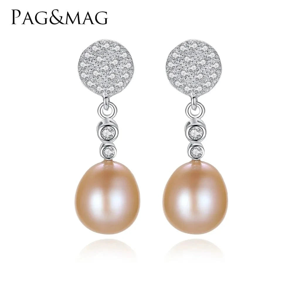 PAG&MAG Elegant Fine Jewelry Women Anniversary Sterling Silver 925 Natural Freshwater Pearl Drop Earrings