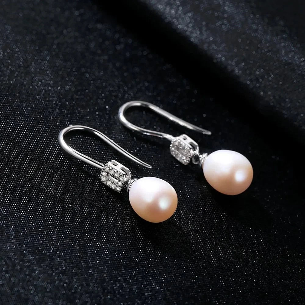 PAG&MAG Party Jewelry Vintage 8-9mm High Quality Natural Freshwater Pearl 925 Sterling Silver Drop Earrings for Women