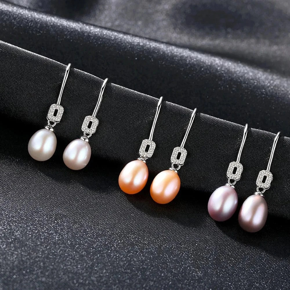 PAG&MAG Party Jewelry Vintage 8-9mm High Quality Natural Freshwater Pearl 925 Sterling Silver Drop Earrings for Women