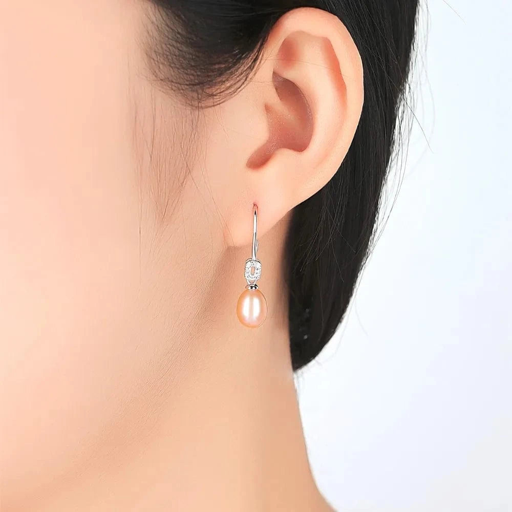 PAG&MAG Party Jewelry Vintage 8-9mm High Quality Natural Freshwater Pearl 925 Sterling Silver Drop Earrings for Women