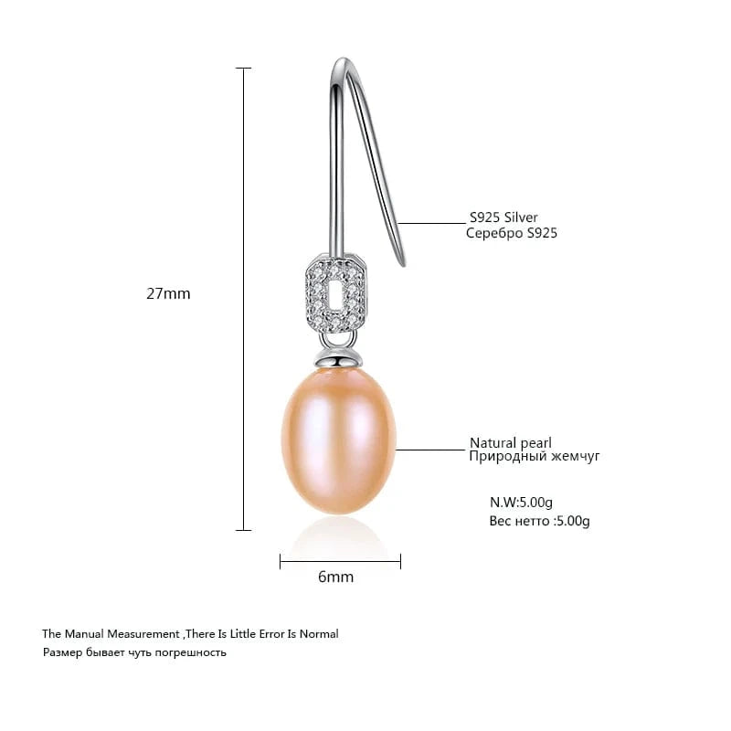 PAG&MAG Party Jewelry Vintage 8-9mm High Quality Natural Freshwater Pearl 925 Sterling Silver Drop Earrings for Women