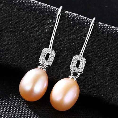 PAG&MAG Party Jewelry Vintage 8-9mm High Quality Natural Freshwater Pearl 925 Sterling Silver Drop Earrings for Women