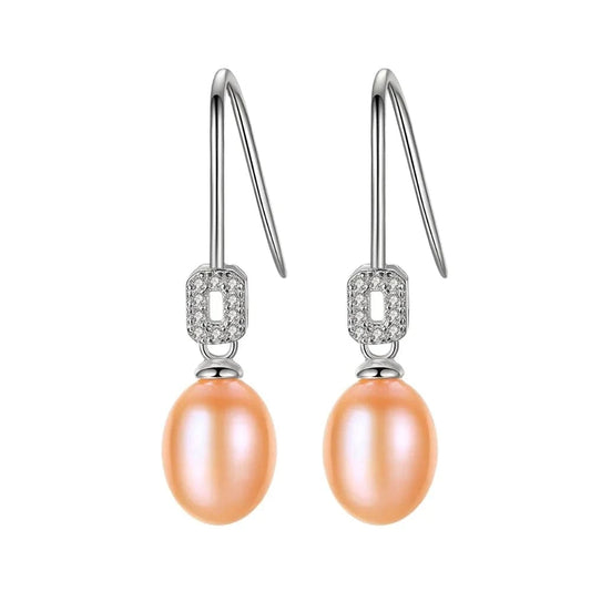 PAG&MAG Party Jewelry Vintage 8-9mm High Quality Natural Freshwater Pearl 925 Sterling Silver Drop Earrings for Women