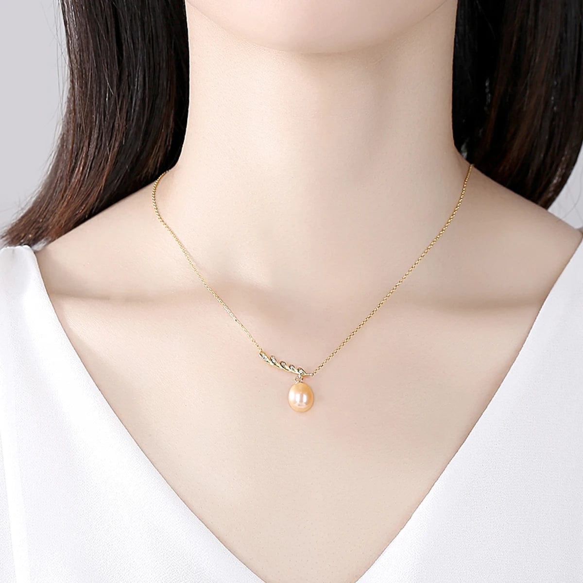 PAG&MAG Wedding Pendant Necklace 925 Sterling Silver Choker Pink Freshwater Pearl Pendant Necklace