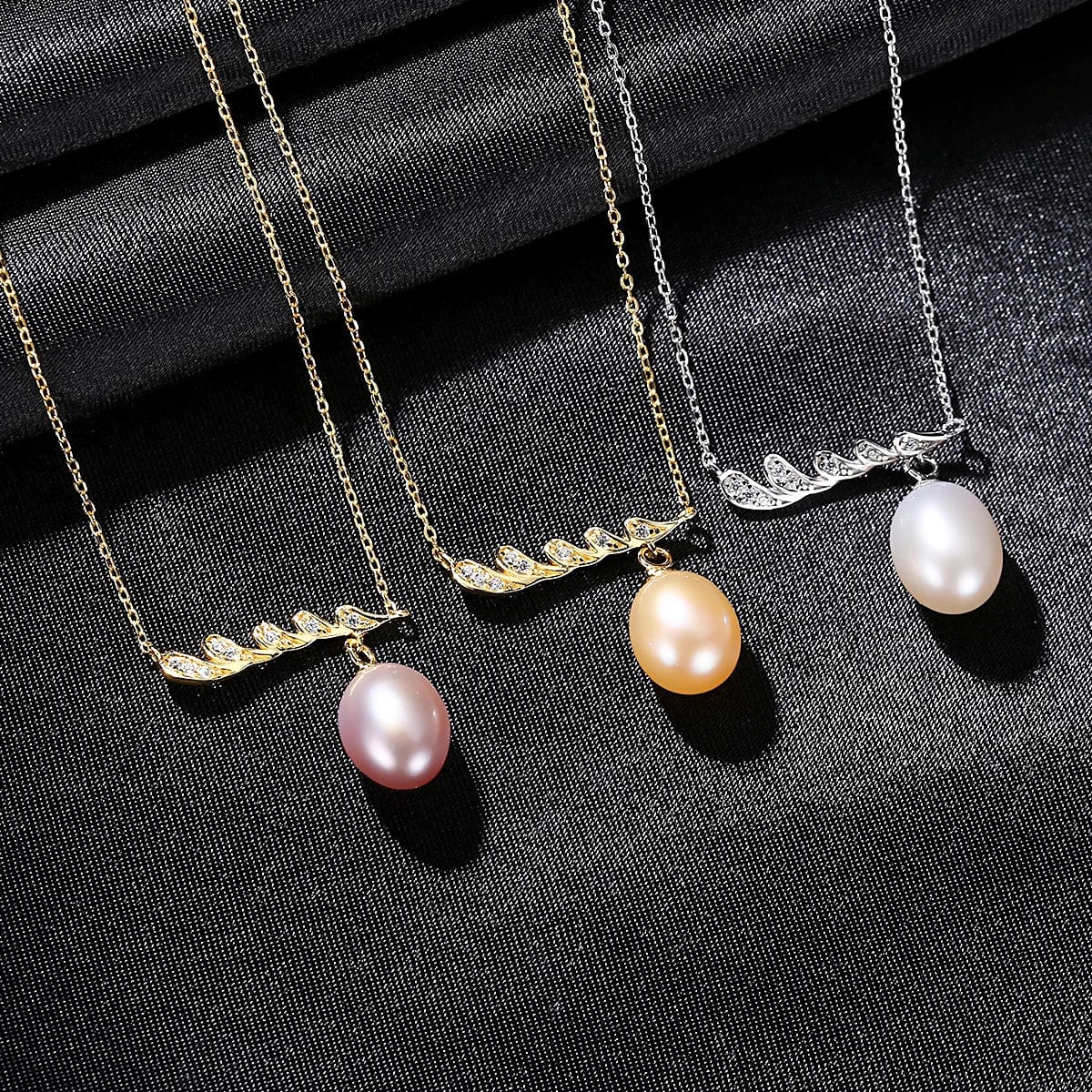 PAG&MAG Wedding Pendant Necklace 925 Sterling Silver Choker Pink Freshwater Pearl Pendant Necklace