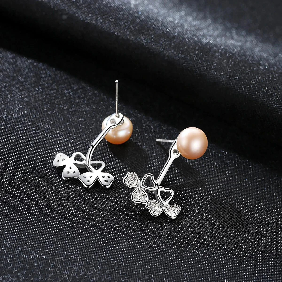 PAG&MAG Women Fine Jewelry 925 Silver Elegant Bow-Knot Pendant Freshwater Natural Pearl Stud Earrings